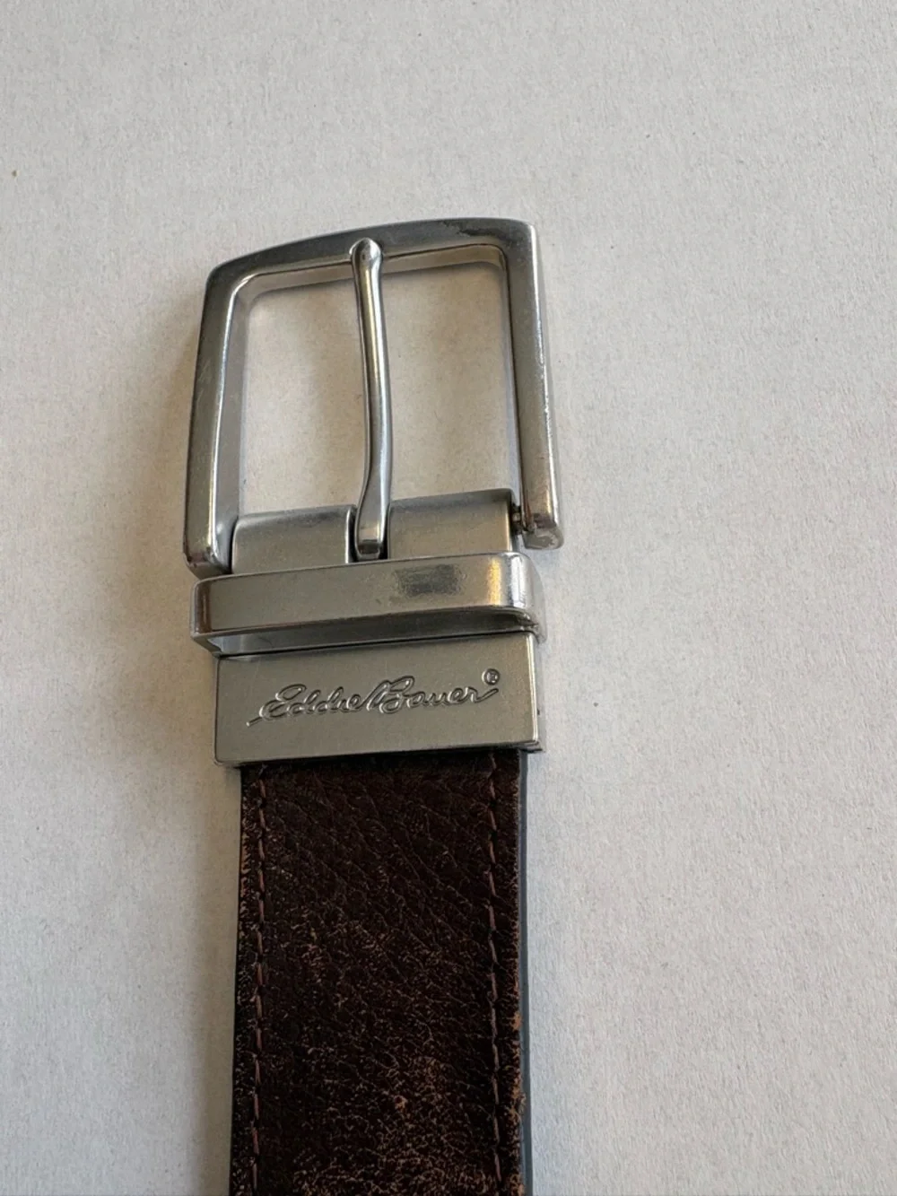 Eddie Bauer Reversible Leather Belt Brown Black Silver Buckle